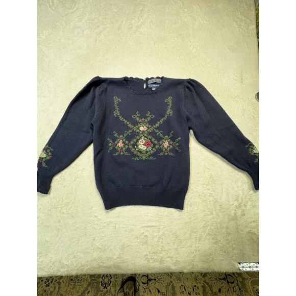 Vintage Herman Geist Cardigan Sweater Hand Embroidered Floral Cottage Core Med - Picture 4 of 9